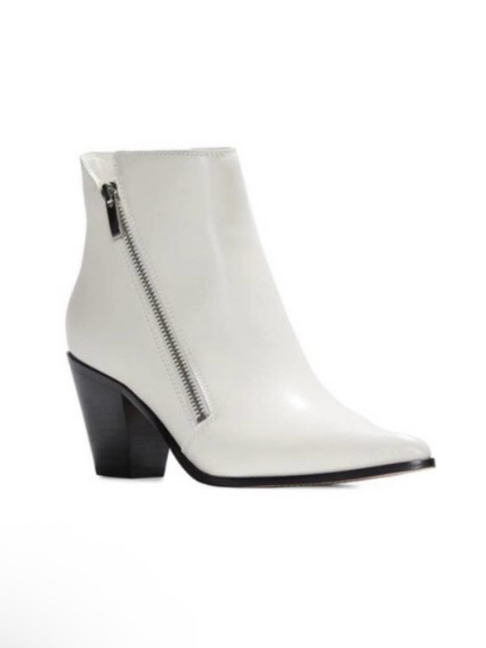PAIGE White Leather Pointed Ankle Boot with Side Zip